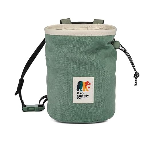 Oso Supply Co - Cascadia Waxed Canvas Chalk Bag - Zipper Pocket & Mesh Pouch for Bouldering, Rock Climbing, Gym, Weightlifting – Water-Resistant, Adjustable Belt, Wide Opening (Sage)