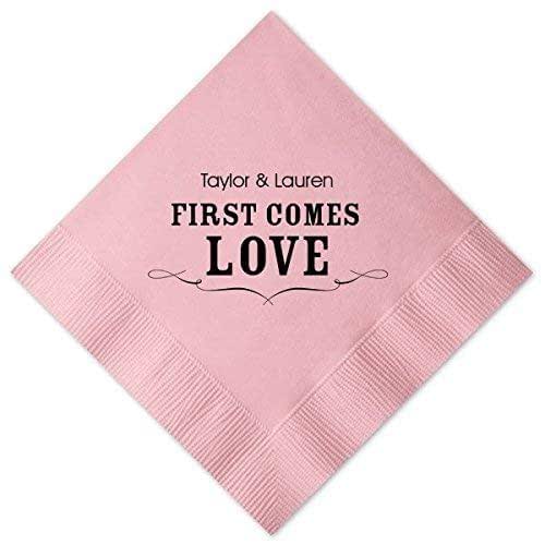 Personalized Engagement Party Cocktail Napkins First Comes