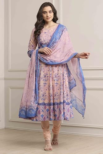 Image of BIBA Women Cotton Anarkali Printed Suit Set