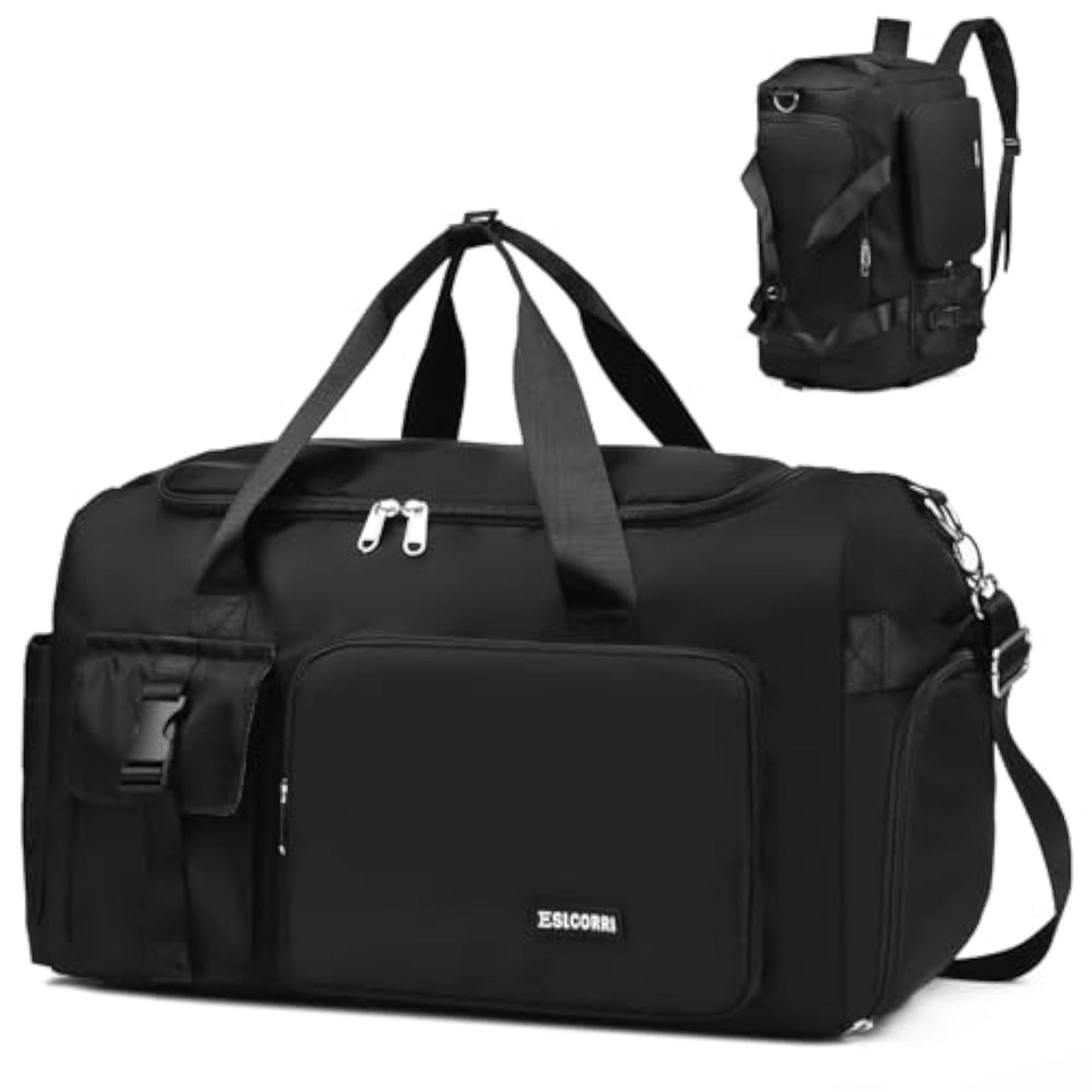 20in Duffel Backpack with Shoe & Wet Compartment, Black