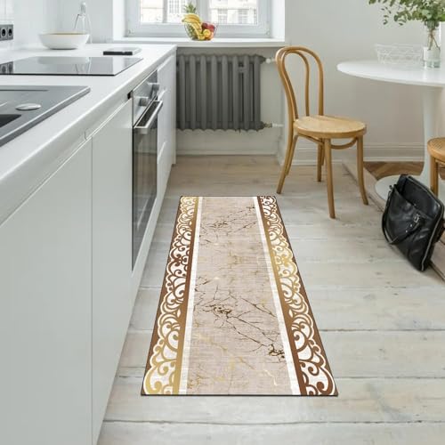 Alfombra de pasillo beige dorado antideslizante para pasillo de cocina lavable 5