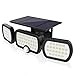 Luz Solar Exterior 3 Cabezas, Romwish 80 LED 3 Modos Luz con Sensor de Movimiento Solar con ángulo de Iluminación Amplio de 360 °, IP65 Luces de Pared Solares Duraderas a Prueba de Agua - Negro