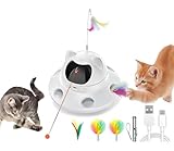 3-in-1 Cat Laser Toy & Interactive Automatic Motion-Activated Kitten Toy – 6 Holes Whack-A-Mole Feather & Moving Ambush Fun – USB Rechargeable, Apply To – Indoor Exercise for Cats of All Breeds