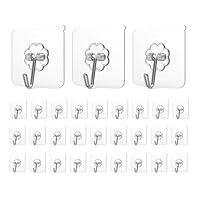 Adove Adhesive Hooks for Hanging, Heavy Duty Wall Hooks 20 Pack, Removable Sticky Ceiling Hooks, Transparent Self Adhesive Shower Hooks, Water & Oil Proof Strong 22lb(Max) Door Coat Hooks