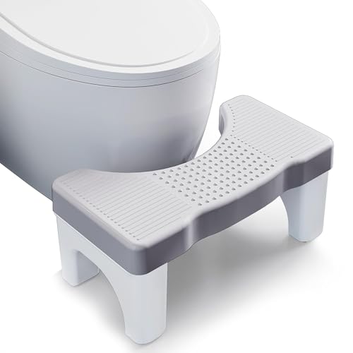 Squatting Toilet Stool for Adults, Portable Poop Stool Adult for Bathroom Pooping, Non-Slip Potty Foot Stool Squat, Toilet Assistance Step for Kids, Patented -  Aofure, Grey + White Poop Stool