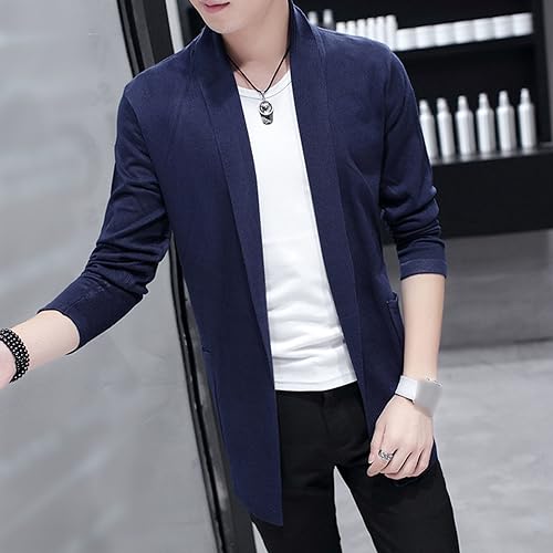 Men's Ruffle Shawl Collar Cardigan Long Sleeve Open Front Sweater Lightweight Long Length Drape Cape Overcoat2