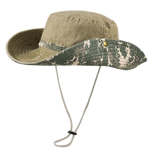 TAGVO Réversible Chapeau Bob Unisexe, Réglable Chapeau de Pêche Camouflage Chapeau de Soleil Large Bord, Pliable Camo Chapeau de Safari Protection UV,...