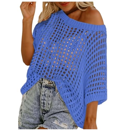 Off Shoulder Sweater Summer Crochet Tops Hollow Out Cap Sleeve Cover Up Lightweight Pullover Beach Vacation Shirt
