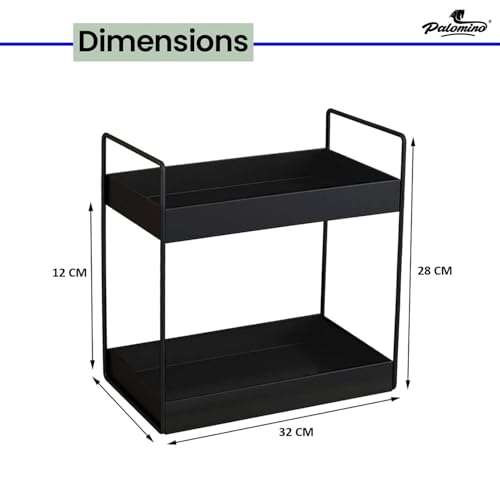 Image of Homify Metal 2-Tier Standing Spice Rack Storage Organizer, Bathroom Countertop Storage Shelf Cosmetic Organizer And Home /Kitchen Spice Rack (Black)