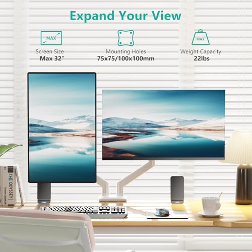 Image of WALI Dual Monitor Stand for 17-32 inch Screens, Dual Monitor Arms for 2 Monitors Holds up to 19.8 lbs, Adjustable Gas Spring Dual Monitors Mount, VESA 75x75 /100x100mm (GSMP002NW), White