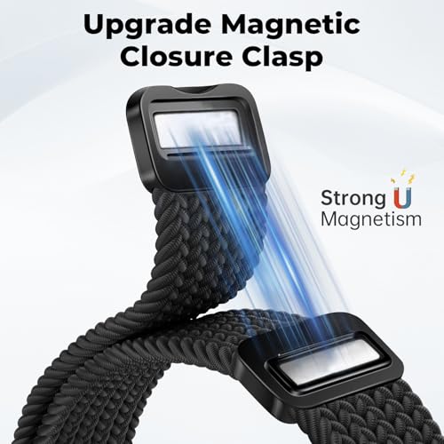 AidorMax Nylon Watch Strap 22 mm with Adjustable Magnetic Clasp for Men and Women, Comfortable Fit, Elastic Replacement Strap for Smartwatches and Watches (Black)