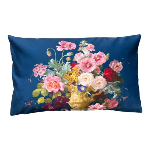 whooplaArt Vintage Navy Floral Bouquet Throw Pillow Cover, 12x20 Inch