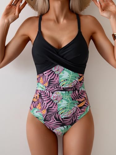 Image of B2prity Women's One Piece Swimsuit Tummy Control Front Cross Bathing Suit