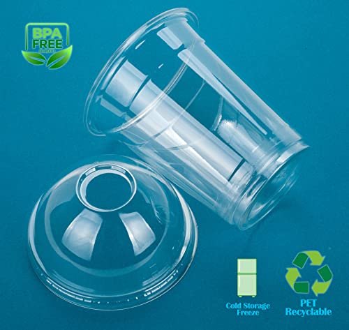 Image of Golden Apple Cup series, 12oz-50sets Clear Plastic cups with Dome lids with hole (50cups+50lids)