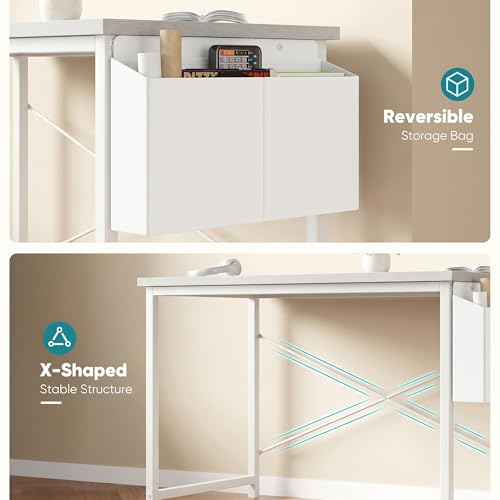 Image of OLIXIS Computer Desk, 44 Inch Gaming Desks for Home Office Small Spaces | Writing Study Craft Work Table, Computer Workstation for Bedroom with Storage Bag, All White