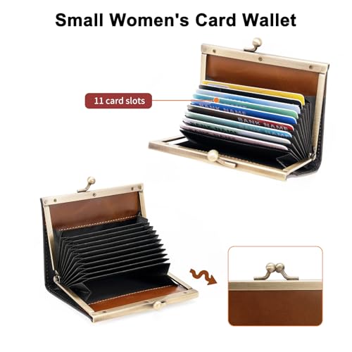 GOIACII Credit Card Holder Vintage Wallet for Women Genuine Leather Ladies Card Cases with Kiss Lock Small Brown3