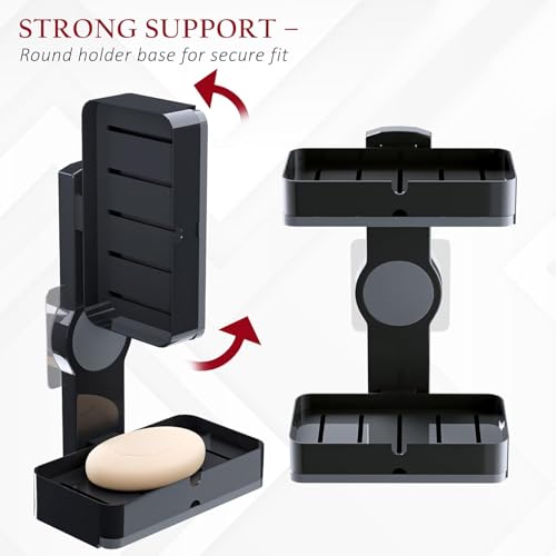 Image of Pack of 3 Plastic Self-Adhesive Double Layers Soap Holder for Bathroom Wall with Removable Drain Tray | No Drill Stickable Soap Stand for Kitchen Sink | Black