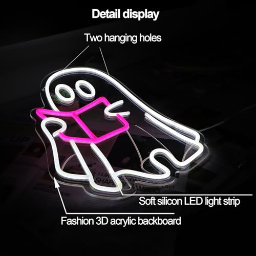 Image of Ghost Reading Book Neon Sign | LED Neon Light, Hanging Design, For Bedroom Home Library Reading Room, Kids Room Store Decor