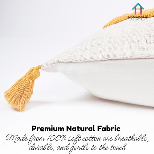 Image of HOMADORN 100% Cotton Text Pattern Handtufted /Embroided Decorative Cushion Cover (12X20 Inches) (2, Happy)