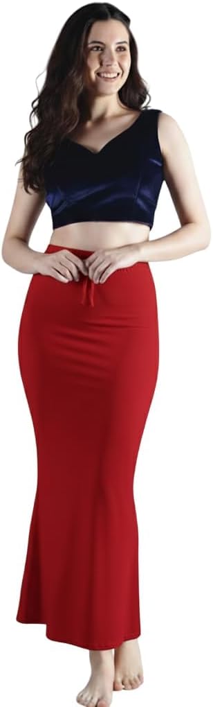 Women’s Body-Hugging Stretchable Saree Shapewear – Smooth Fit Slimming Petticoat (US, Alpha, One Size, Regular, Long, XL-XXL, Red)
