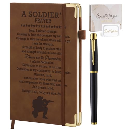 Journal de prière militaire pour déploiement - Carnet A5 en cuir avec stylo pour homme