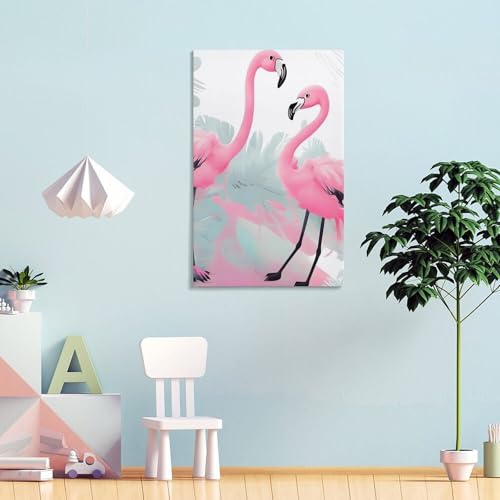 Tableau flamant rose cadre 40x60 pour égayer une salle de bain