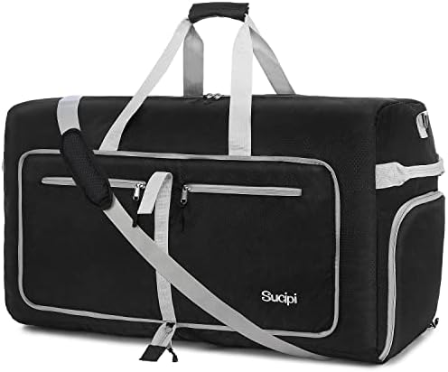 Sucipi Travel Duffle Bag for Men and Women 80L Foldable Overnight Bag Duffle Bag for travel with Shoes Compartment,Black 1 Sucipi Travel Duffle Bag for Men and Women 80L Foldable Overnight Bag Duffle Bag for travel with Shoes Compartment,Black