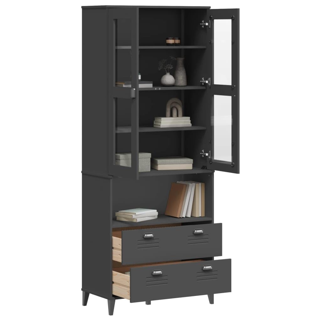 Buffet haut VIKEN en bois de pin gris anthracite 80 x 40 x 200 cm
