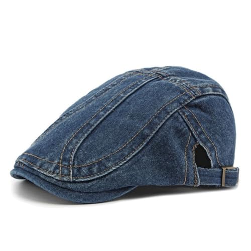 JNKET Men Women Denim Newsboy Cap Washed Flat Cap Ivy Gatsby Cabbie Driving Hat (US, Alpha, One Size, Medium, Dark Blue)