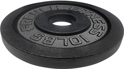 French Fitness Cast Iron Olympic Weight Plate V1 10 lbs - High-Density Solid Cast Iron, Flat Surface, Built-in Lip for Easy Loading & Offloading