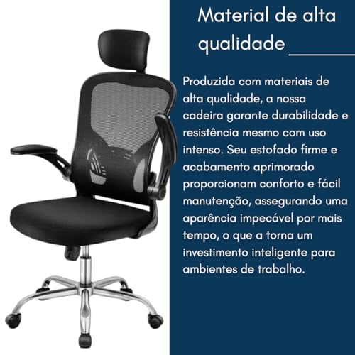 Cadeira de Escritório, Ergonômica, Executiva Presidente, Moderna com Apoio para Cabeça e Lombar, Apo