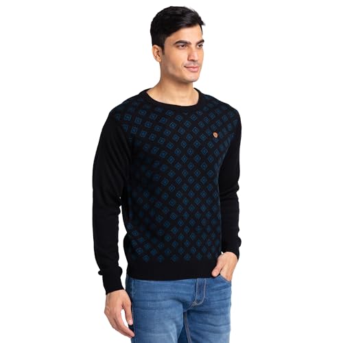 Image of Raymond Men's Regular Fit Acrylic Wool Blend Round Neck Jacquard Pattern Full Sleeve Sweater