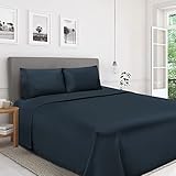 Superior Egyptian Cotton Solid Deep Pocket Sheet Set, Queen, Navy Blue, 4-Pieces