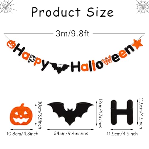 JSDJ Happy Halloween Banner Felt Garland, Pre-Strung Halloween Garland with Pumpkin Bat Spider, Reusable Halloween Decorations Indoor for Mantle Fireplace Wall Door, Cute Fall Halloween Party Decor - image 2