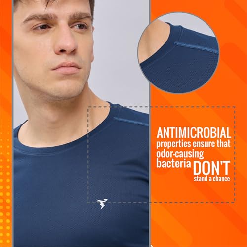 Image of TECHNOSPORT Men's Slim Fit Polyester Activewear Sports T-Shirt with Moisture-Wicking Comfort for Workout, Running & Gym