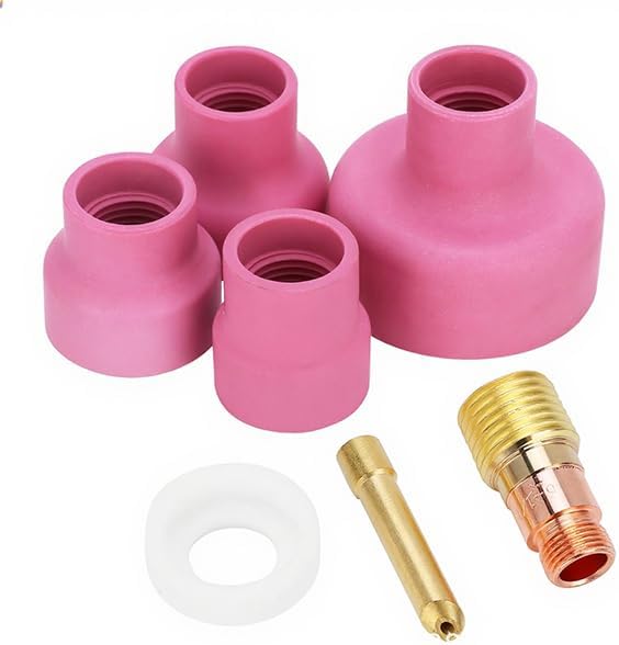 TIG Welding Torch Nozzle Kit 7PCS for 2.4mm Tungsten - TIG-18 Series Fit for WP-17/18/26, Weldcraft WP-9/20 Torches - Includes 4 Gas Lens Ceramic Cups + Collet Body + Diffuser + O-Ring