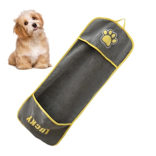 Trockenhandtuch für Hunde – Hundebadetuch mit Eingrifftaschen | Hundezubehör zum Reinigen, Massieren, Pflegen, Baden, Duschen, Badezimmer, tägliche Pflege, Hygiene, Katzen, Welpen