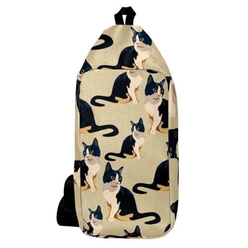Mochila de hombro de gato negro con diseño cruzado multicolor para mayor comodidad