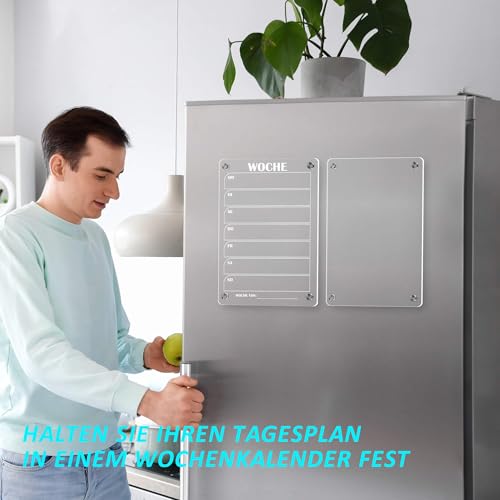 BIROYAL 2 Stück Wochenplaner Abwischbar, Acryl Wochenplaner Magnetisch, Kühlschrank Kalender Magnetisch, Transparent Planungstafeln mit 6 Whiteboard-Stift Haushaltsplan