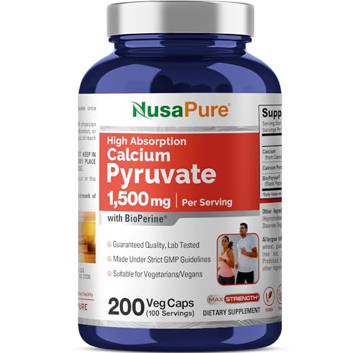 Calcium Pyruvate Vegan Non-GMO 1500mg 200 Capsules - 100 Servings