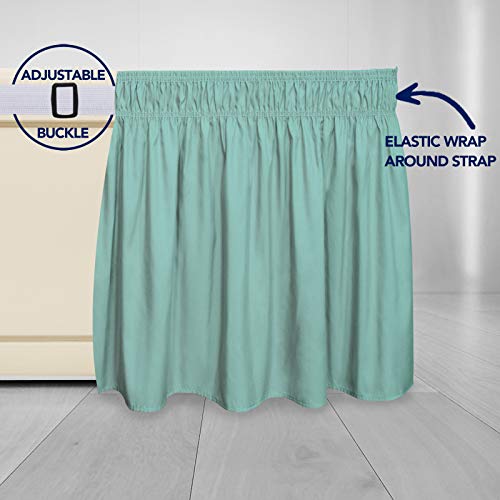 PureFit Wrap Around Ruffled Bed Skirt with Adjustable Elastic Belt - 22 Inch Drop Easy to Put On, Wrinkle Free Bedskirt Dust Ruffles, Bed Frame Cover for Twin, Twin XL and Full Size Beds, Baby Blue