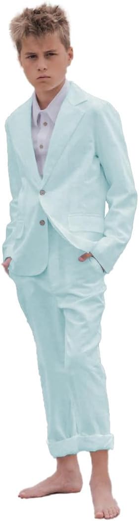 Boys 2 Piece Jacket Pants Linen Suit Toddler Tuxedo Suit Set for Teen Boys Kids Wedding Beach Summer