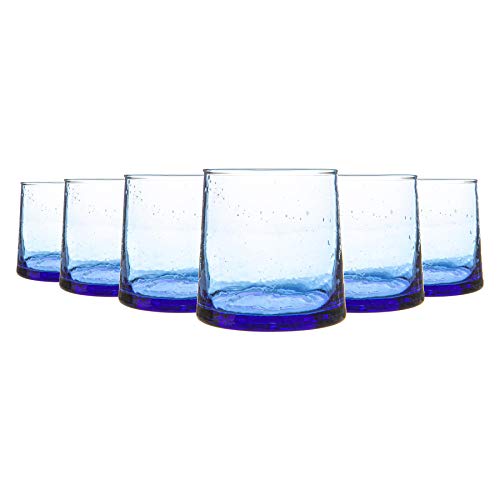 Nicola Spring 6pc Merzouga Recycled Glass Tumblers - 200ml - Blue Glass - Sustainable Hand-Blown Moroccan Whiskey CupsDrinkware for Juices, Cocktails, Water, Home, Bar, Eco-Friendly Gift