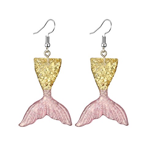 Mosichi Sequins Fish Mermaid Tail Pendant Hook Earrings Women Jewelry Party Decor (Yellow)