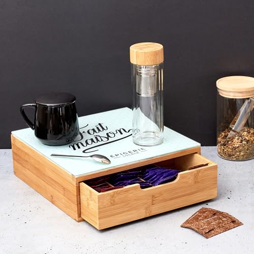 Miniatura 11 de Home Deco Factory - Ka5953, Porta Cápsulas Cajón De Madera Y Vidrio, Almacenamiento Organizado Para Café Y Té, Diseño Moderno, Fácil De Mantener, Dimensiones 30x10x30 Cm, Color Marrón Y Blanco
