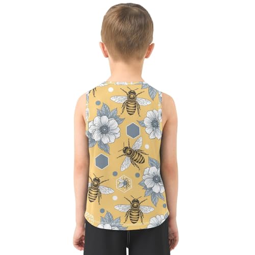 J JOYSAY Flower Bee Yellow Boys Tank Top Sleeveless Muscle Shirts Quick Dry Active Sport Workout Kids T-Shirts 3-15T3