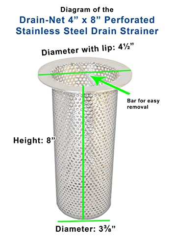 4" Commercial Floor Drain Strainer, 8" Tall, Perforated Stainless Steel #TOP1