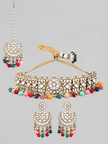 Image of Rubans Beads Necklace Set Gold Plated Traditional Jewellery Gift for Women & Girls