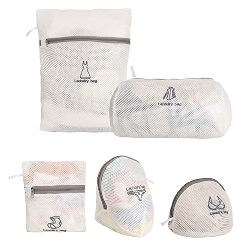 Image of Zollyss Laundry Bag for Clothes Mesh - Dual-Layer Mesh Bags for Washing Machine, Storage & Travel, Blouses, Bras, Hosiery, Lingerie, Jeans, 5-Pack