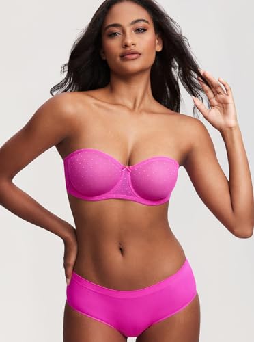 Image of DOBREVA Women's Mesh Strapless Bra Sheer Unlined See Through Underwire Bras Plus Size